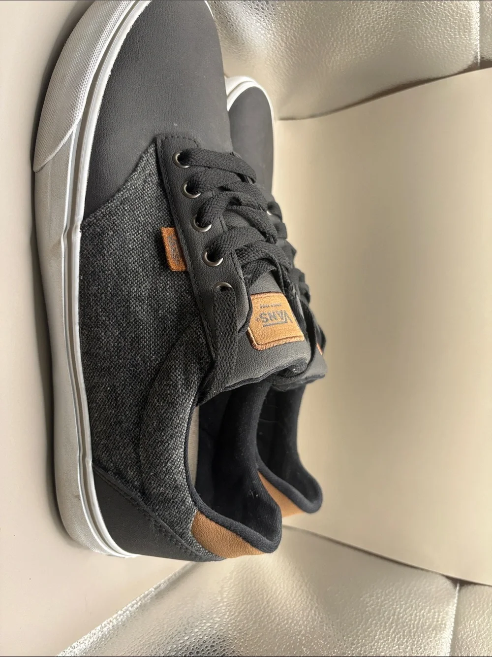 Vans Atlas Deluxe Black Canvas & Charcoal Low-Top Sneakers with Brown Accents